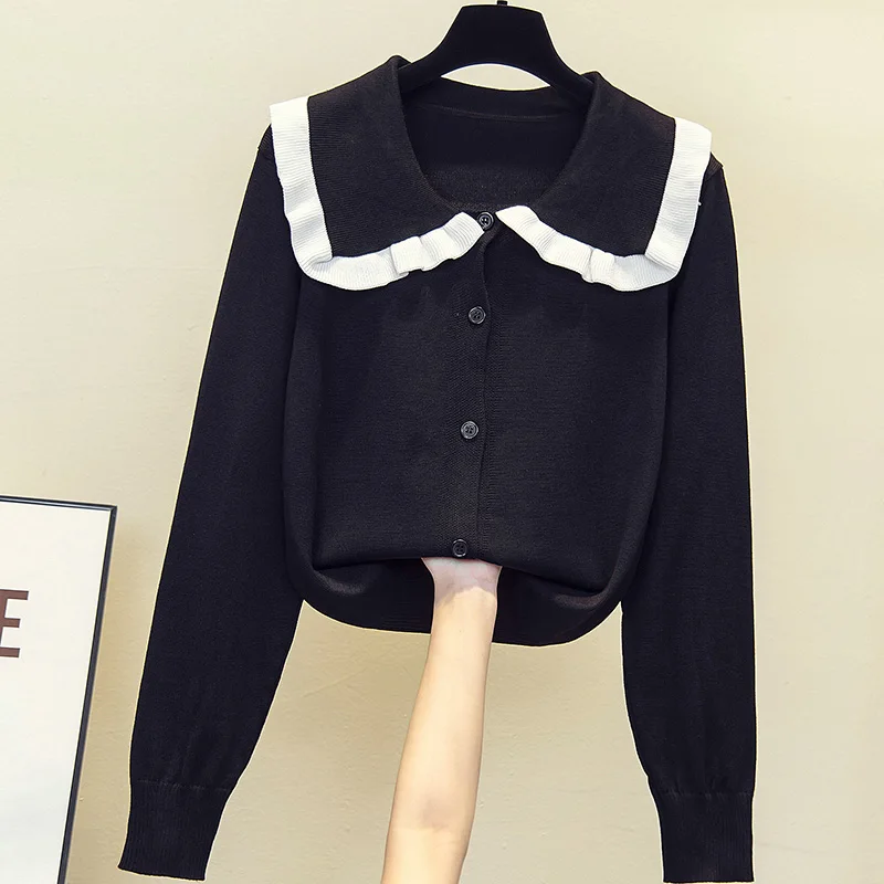 Женский вязаный кардиган с V-образным вырезом длинный черный свитер большого