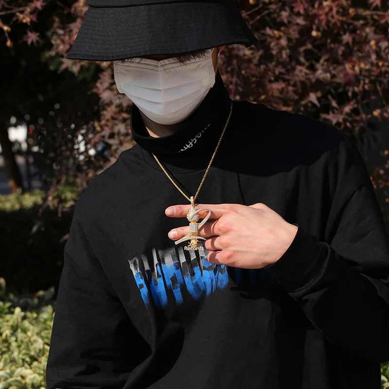 

New Fashion Charm Hip Hop Jewelry AAA Cubic Zirconia Paved Bling Iced Olympic Torch RECORDS Pendants Necklace for Men Rapper