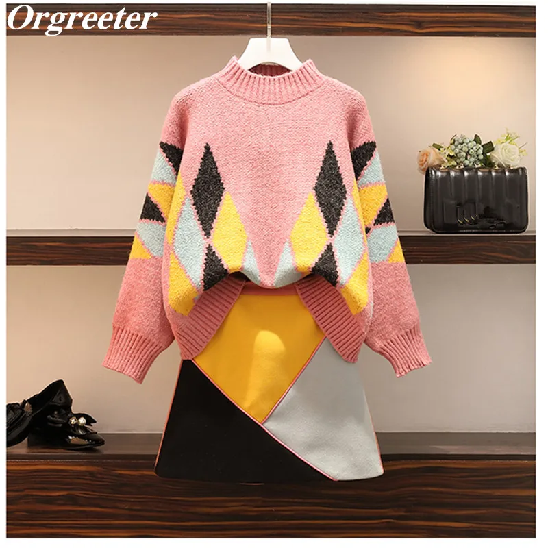 Зимний новый жаккардовый плотный свободный свитер с геометрическим узором и