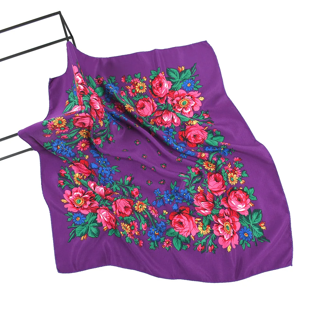 

Handkerchief Russian Ethnic Pattern Printed Women Acrylic Scarf 70x70CM Hijab Headband Luxury Fashion Style Small Square Scarf