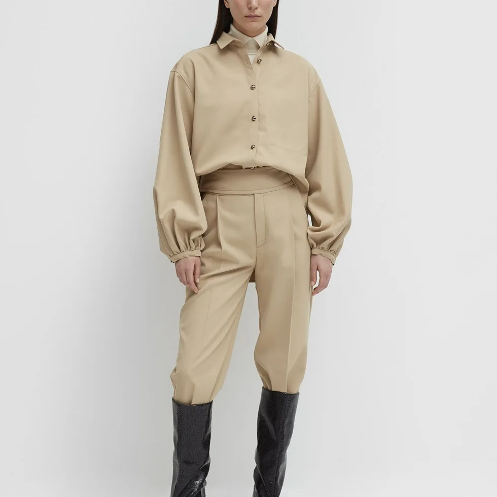 

Women Shirt 2020 Early Spring New Lantern Sleeve Button Down Shirt