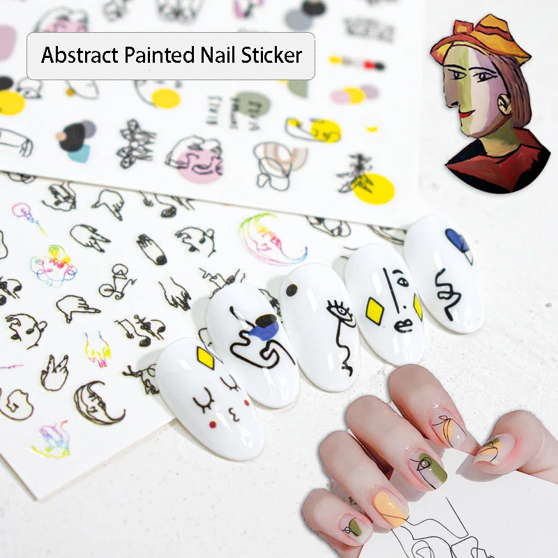 

Abstract Lady Face Nail Decals Transfer Picture Flowers Sliders Sticker DIY Nail Art Decor Gel Polish Sticker Manicure Foils