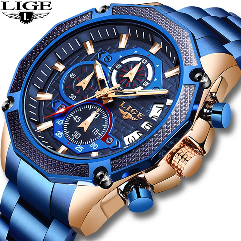 2019 LIGE Новые Топ люксовый бренд мужские часы кварцевые дизайн спортивные