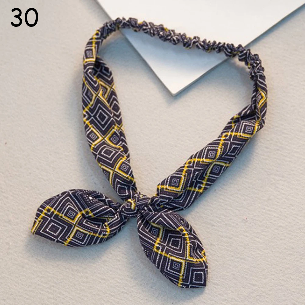 

Retro Women Bandana Rabbit Ear Headband Leopard Striped Plaid Hair Bands Bowknot Elastic Iron Wire Hairband Floral Scrunchie Hot