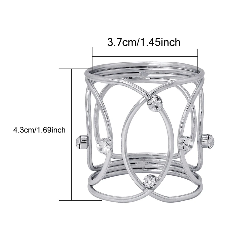 

6 Pcs Rhinestone Metal Napkin Rings Set Handmade Serviette Buckle Holder for Dining Table Wedding Holiday Dinner Parties Decor
