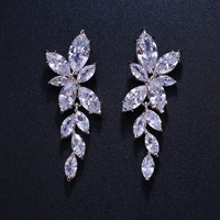 ekopdee luxury flower cubic zirconia earrings for women elegant crystal dangle earrings bridal wedding jewelry 2021 new