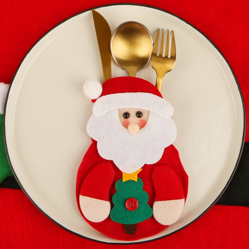 Santa Pocket Fork Knife Cutlery Holder Bag Christmas Snowman Elk Home Party Table Dinner New Year Decoration | Дом и сад