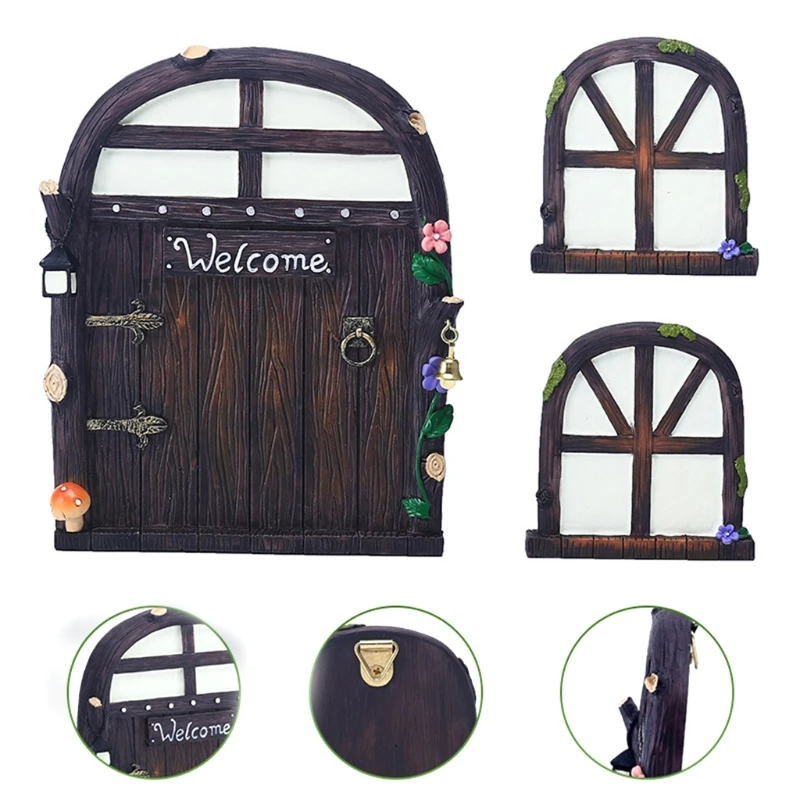 

Светящиеся сказочные двери, окна, дерево, орнамент, подвеска, уличная садовая мультяшная скульптура, креативное подвесное искусство, ремесл...