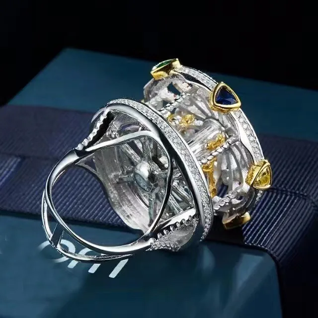 Designer Fashion 925 Sterling Silver Jewelry 3A Cubic Zirconia Party Ring Merry-go-round design for women | Украшения и
