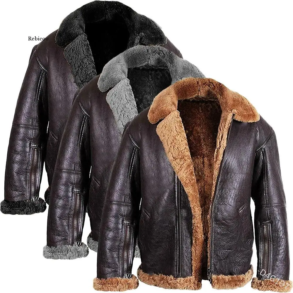 

Уличная одежда, мужская меховая куртка из искусственной кожи, Толстая Теплая мужская новая модная кожаная куртка, Мужская бархатная верхня...