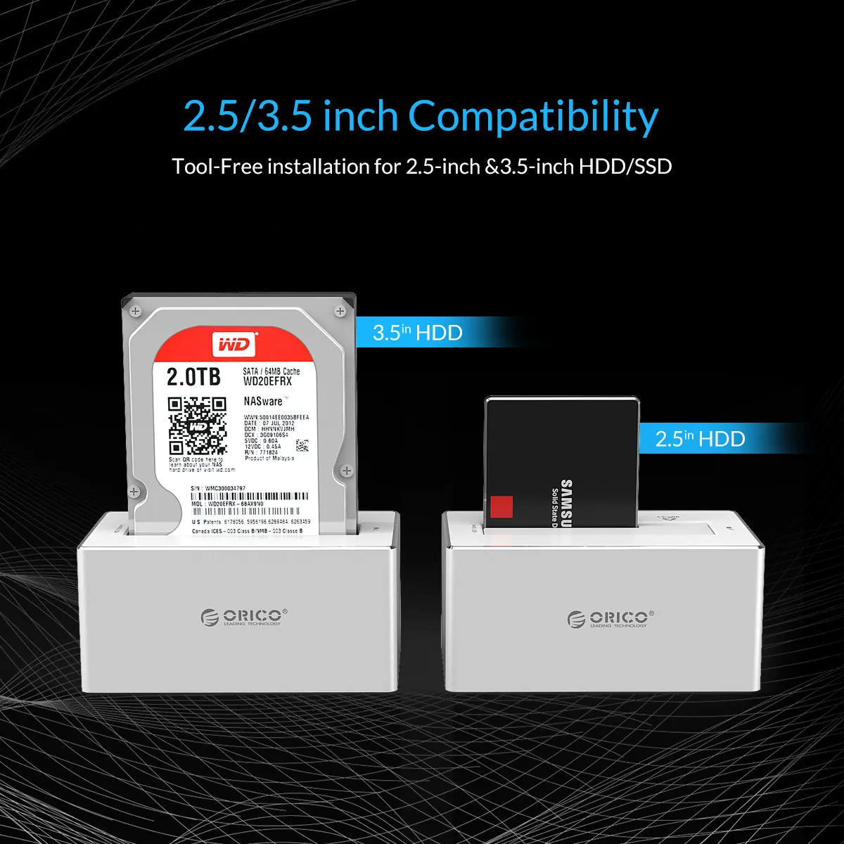 ORICO алюминиевый 3,5 дюймовый SATA для USB 3,0 HDD док-станция SSD адаптер для 2,5 3,5 Жесткий диск поддержка 10 ТБ с 12V Мощность
