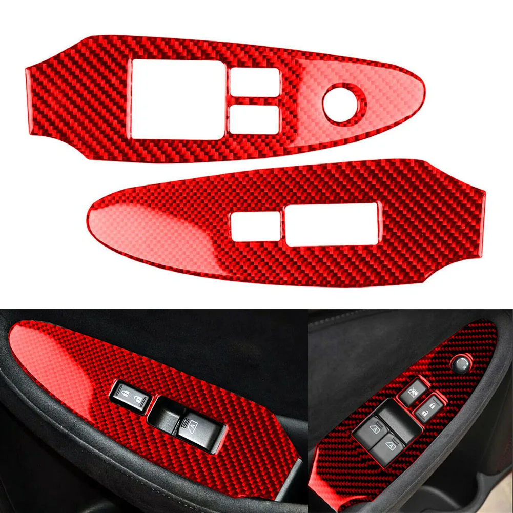 2Pcs Red Carbon Fiber Style Window Switch Panel Frame Trim Car Styling Sticker For Nissan 370Z 370 Z 2009-2020 ABS Plastic  LHD