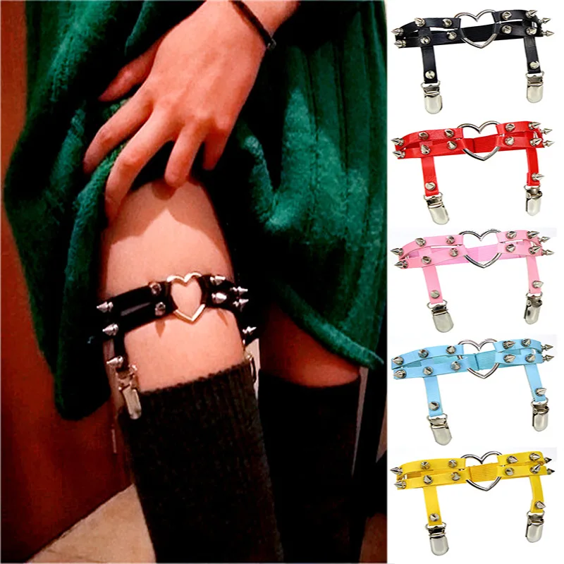 

Sexy Rock Pub Punk Garter Belt Rivets Leg Ring Thigh Harness Heart Black PU Leather Vintage Suspenders Women Girls Body Jewelry