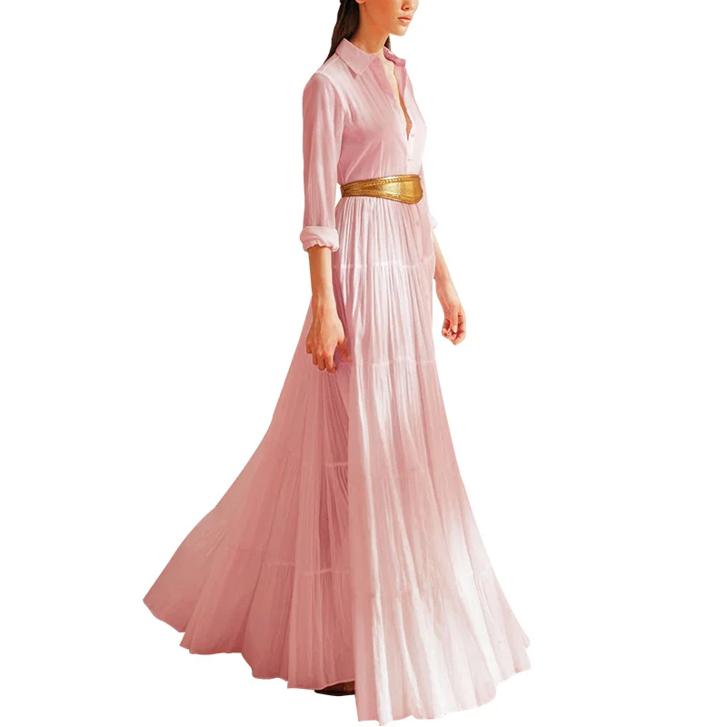 

Ol Style Pink Shirt Skirt Design Small Crowd Pleated Long Skirt 2021 Summer New Skirt