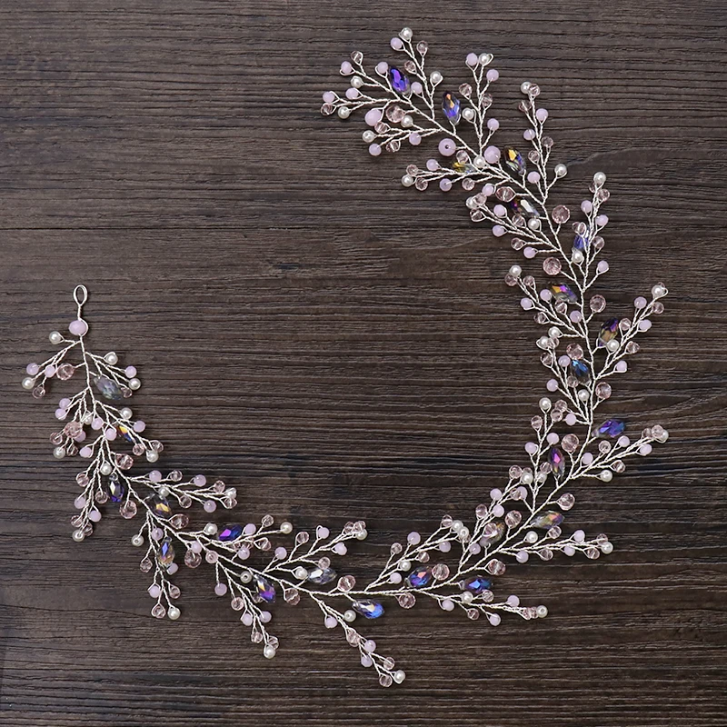 Женский свадебный ободок с фиолетовым кристаллом тиара ручной работы жемчугом