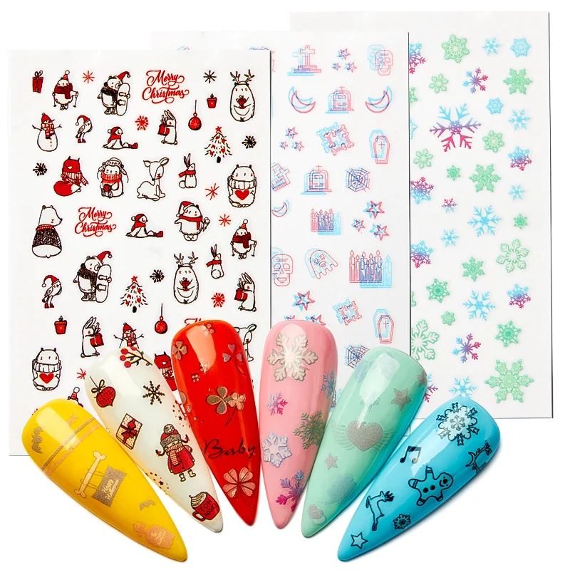 Флуоресцентные цветные наклейки на ногти с четырьмя лилилиями зеленые буквы