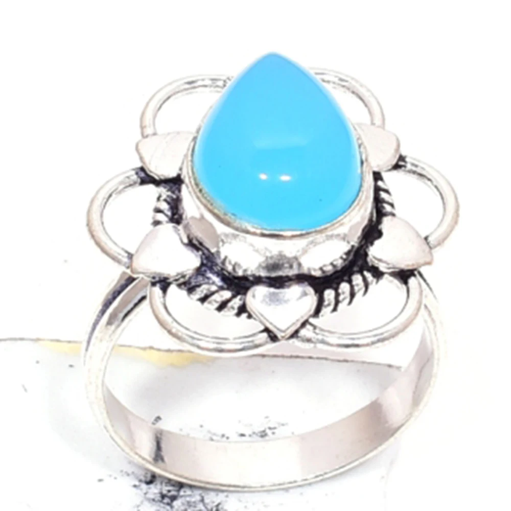 

Genuine Chalcedony Silver Overlay over Copper, Hand Made Women Jewelry gift ,Size : 9.75, R6684