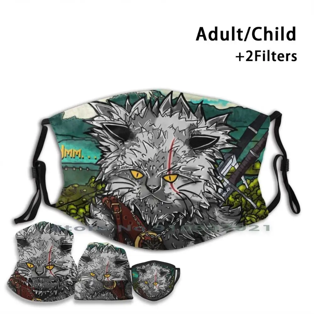 

The Cat Of The Wolf School Washable Reusable Mouth Face Mask With Filters For Child Adult The The 3 Geralt Geralt Of Rivia Cat