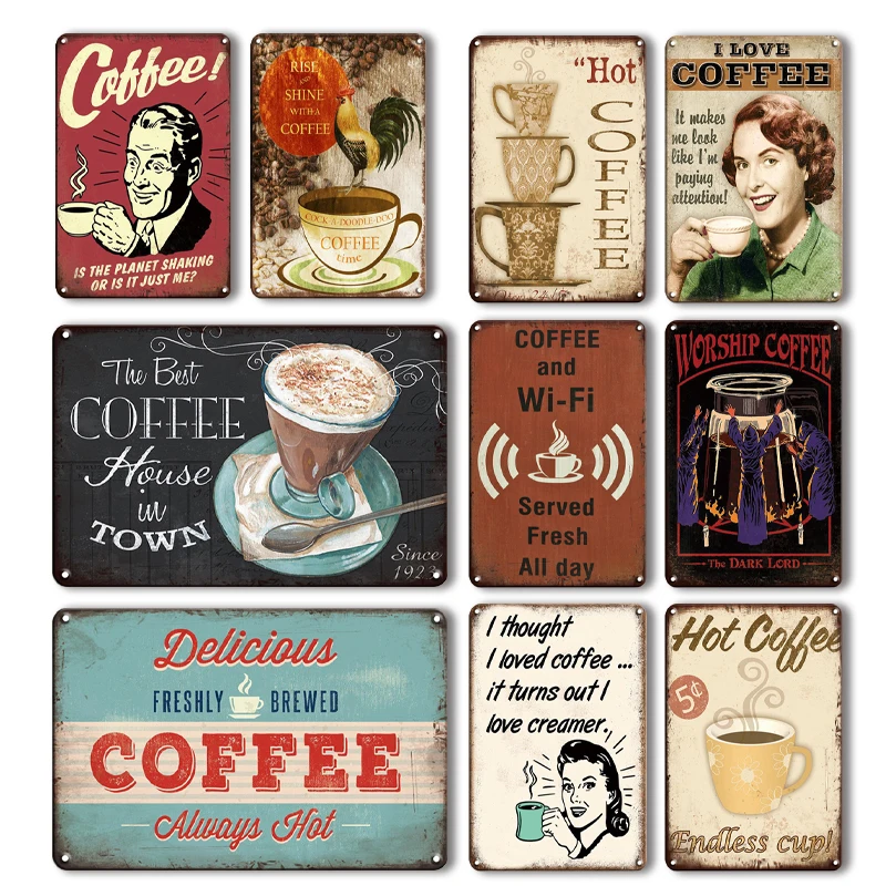 Винтаж дизайн Кофе металлического олова Wall Art знак Жесть настенные украшения бар