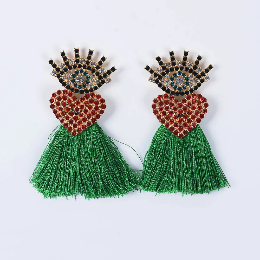 Модные хрустальные серьги в виде сердечка с большим глазом женские длинные