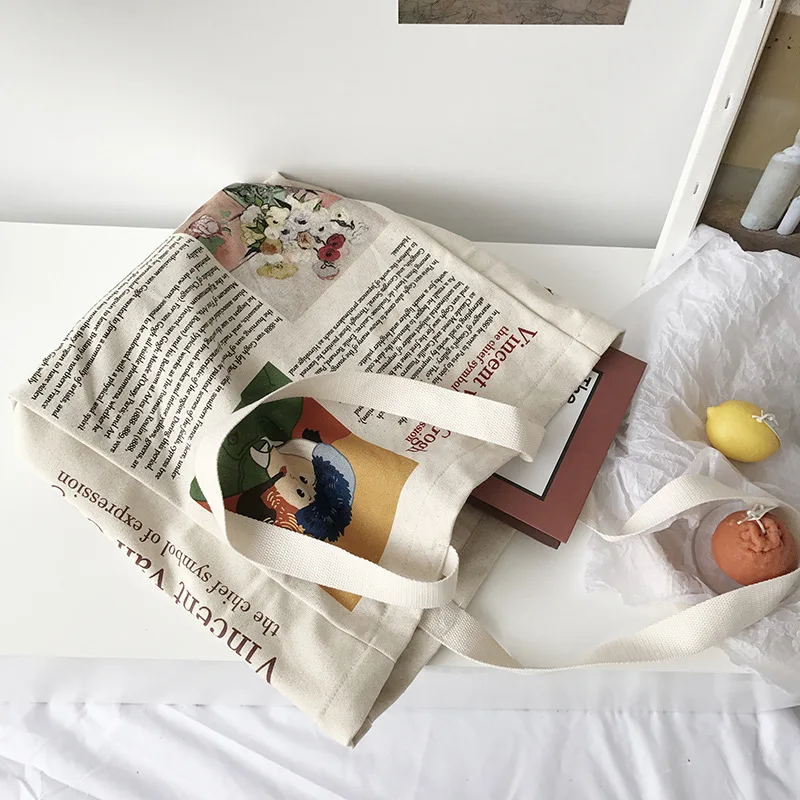 

Women Canvas Shoulder Bag Vincent van Gogh Printing Simple Shopping Bags Students' Book Bag Cotton Cloth Handbags Tote For Girls