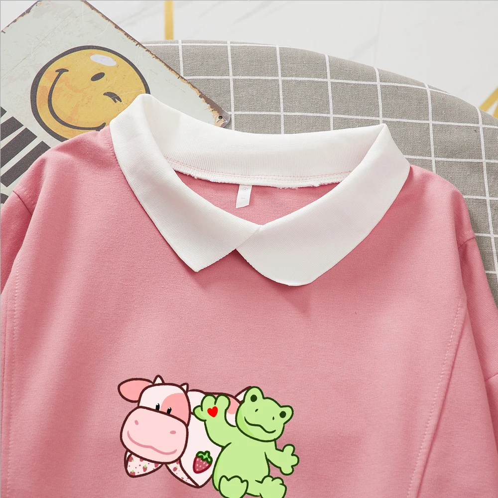 Autumn Collar Sweatshirt Cute Prining Graphic Hoodies Kawaii Hoodie Harajuku Outerwear Coat Korean Style Tops Thin Sweetshirts