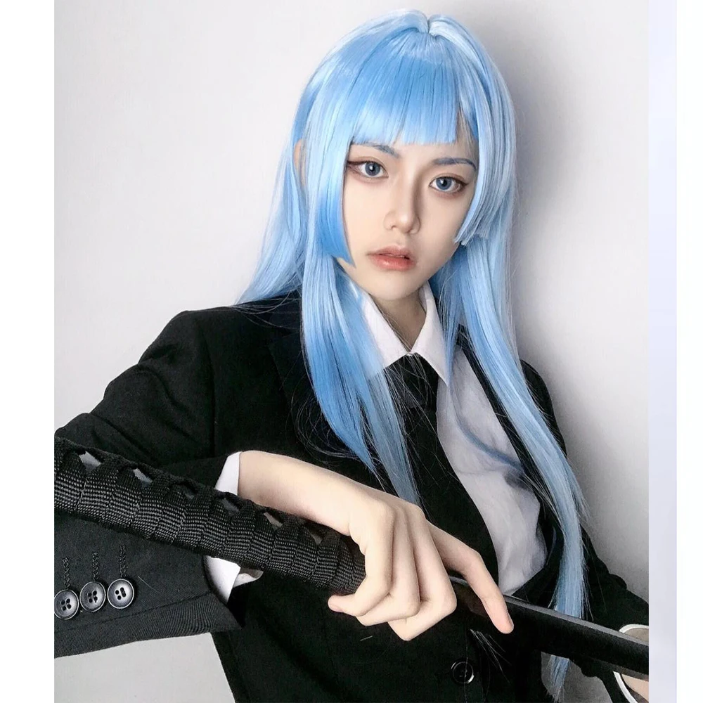Парик Miwa Kasumi Cosplay Jujutsu Kaisen 70 см длинный прямой синий Xmas Wig Anime Wig Heat Resistant Synthetic.