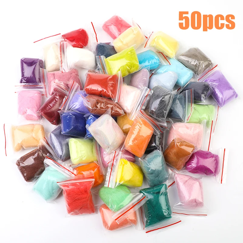 

Imzay 50Colors 150g Needle Felting Wool Set Roving Fibre DIY Felt Needlework Handcraft Fabric Material Wool Kit for Small Toys