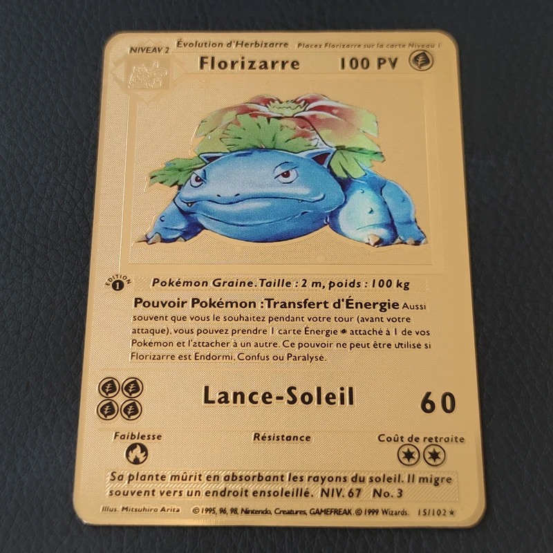 

Pikachu Collection Card Pokemon French Cards Gold Metal First Edition Card Charizard Action Figure Model Child Toy Gift