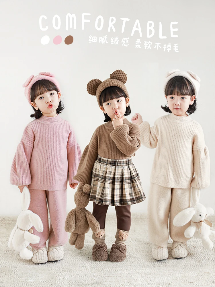 

Girls' Half Turtleneck Clothes Winter New Lantern Sleeve Top Baby Loose All-Match Windproof Sweater Tide