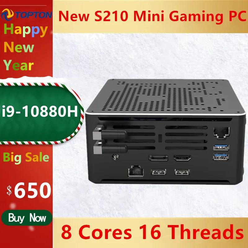 Topton 10 го поколения мини игровой ПК Intel Core i9 10880H 8 ядер 16 нитей настольный компьютер 2 * DDR4 NVMe Win10 Pro 4K HTPC HDMI DP|Мини