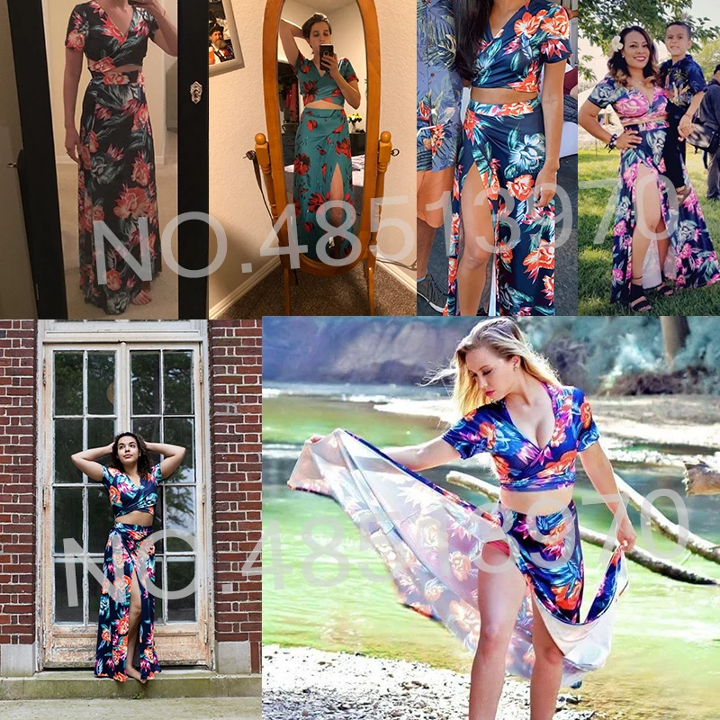 

FORUDESIGNS Summer Short Sleeve Dress for Women Polynesian Hibiscus Prints V-Neck Beach Strapless Sexy Party Slim Ladies Dress