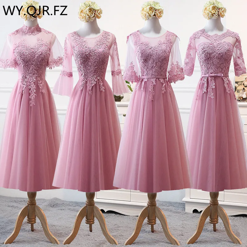 MNZ-9858Z# платье подружки невесты новые зимние рождественские платья средней длины с длинными рукавами г. Бледно-лиловый на шнуровке для девочек