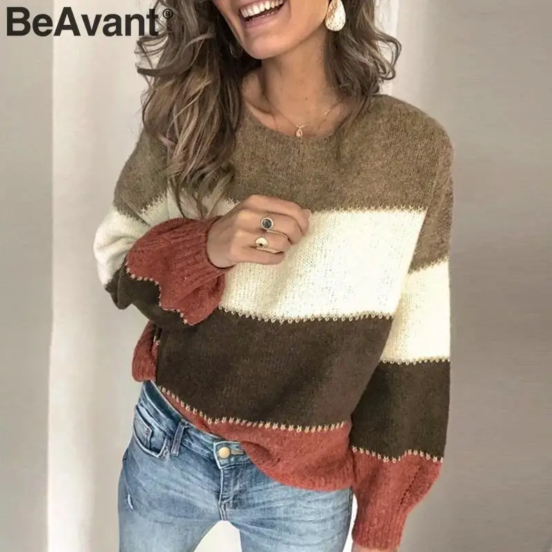 Женский трикотажный джемпер BeAvant повседневный Свободный пуловер с цветными