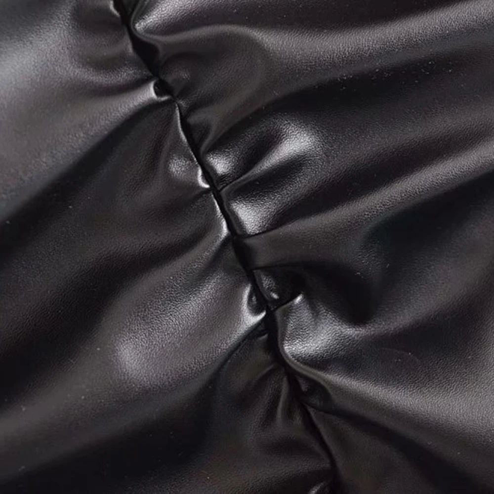 

XEASY Za Women 2021 Dress Fashion PU Leather Sling Mini Dress Vintage Backless Ruched Sexy Hollow Waist Dresses Vestidos Mujer