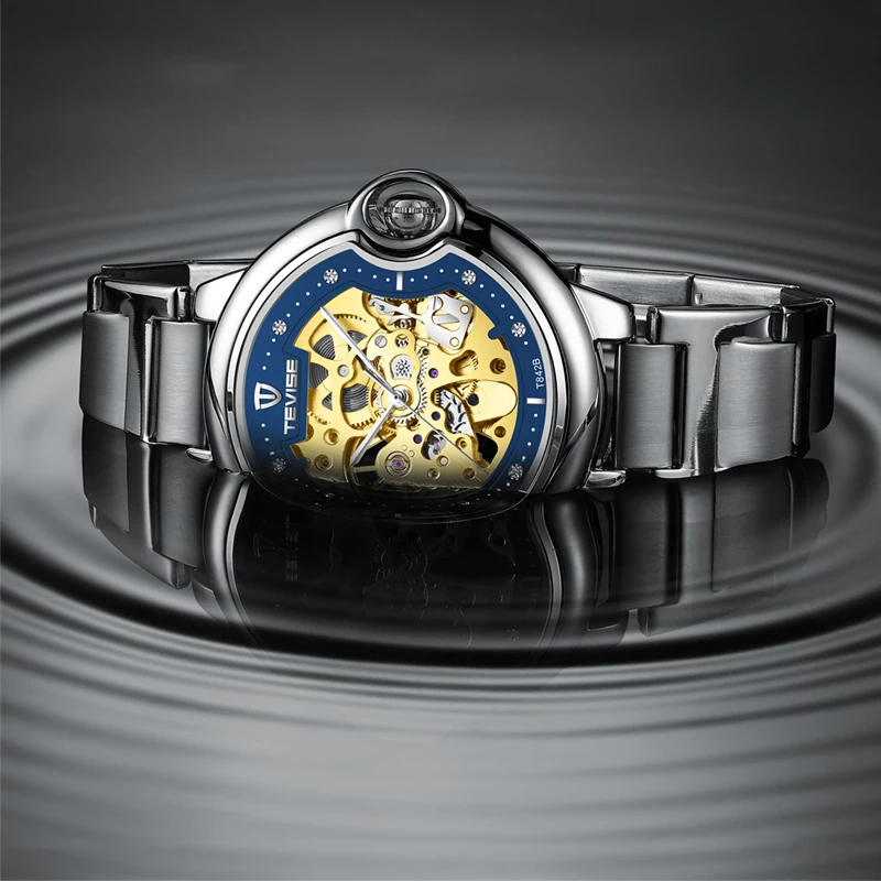 Автоматические механические часы модный бренд TEVISE новые мужские из нержавеющей