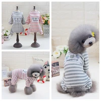 stripe dog cat pajamas four legged jumpsuit for small dogs clothes chihuahua winter warm pet clothing soft puppy kitten pajama