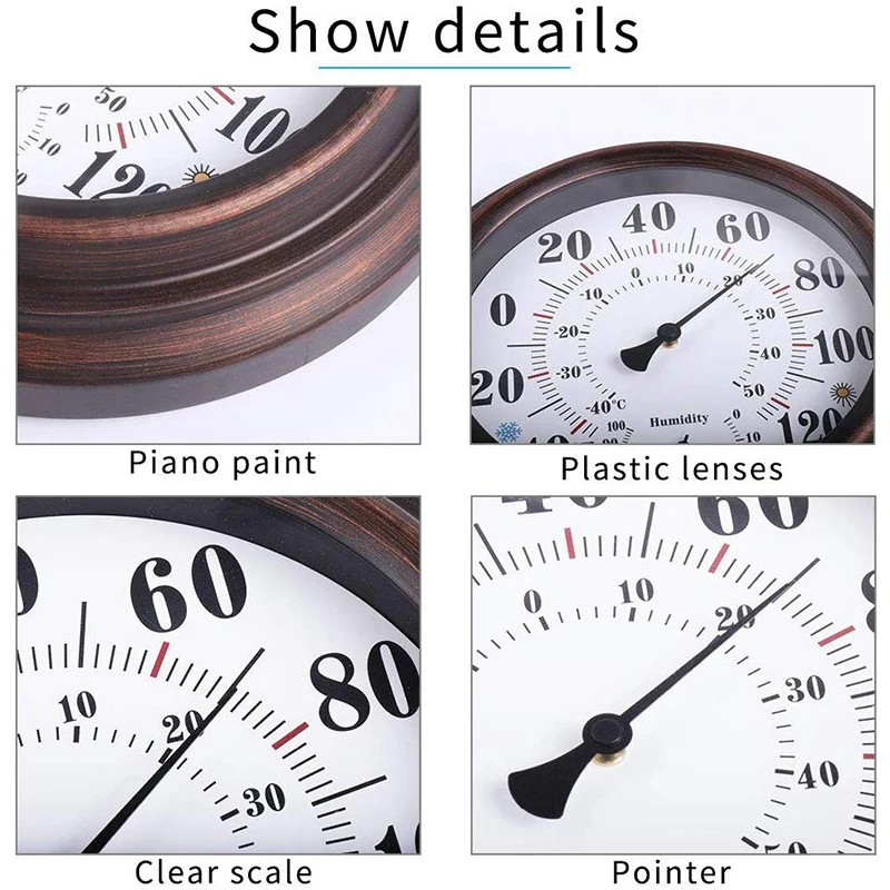 

2021 Indoor/Outdoor Thermometer Hygrometer for Room, Kitchen, Patio, Wall Metal Decorative No Battery Required Big Hanging Hygro