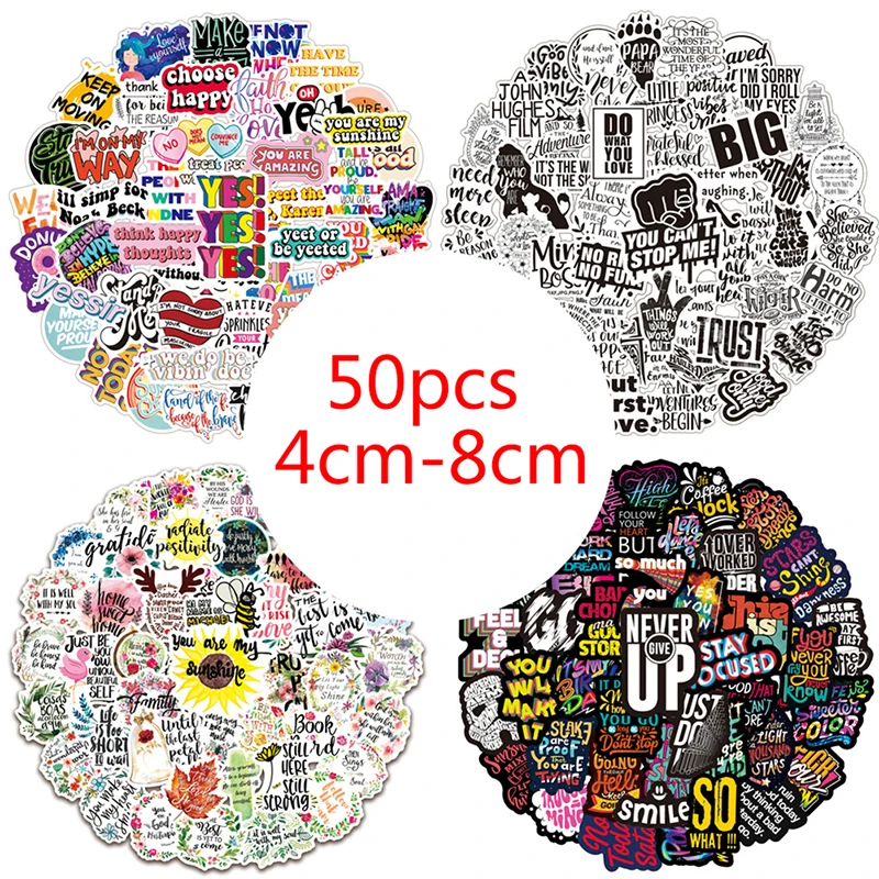 

50PCS Inspirational English Slogans Phrases Sticker For Luggage Suitcase Phone Motorcycle Styling Graffiti Decals Sticker