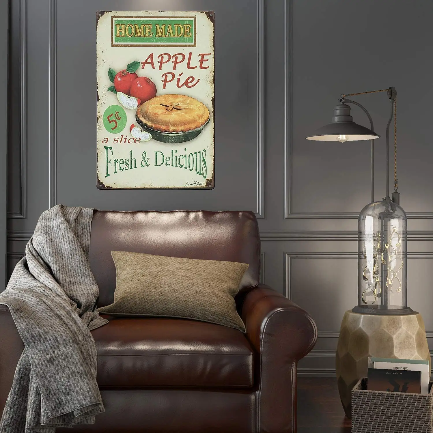

Vintage Kitchen Sign, Home Made Apple Pie Rustic Metal Tin Sign Retro Decor 8 x 12 Inches (Small)