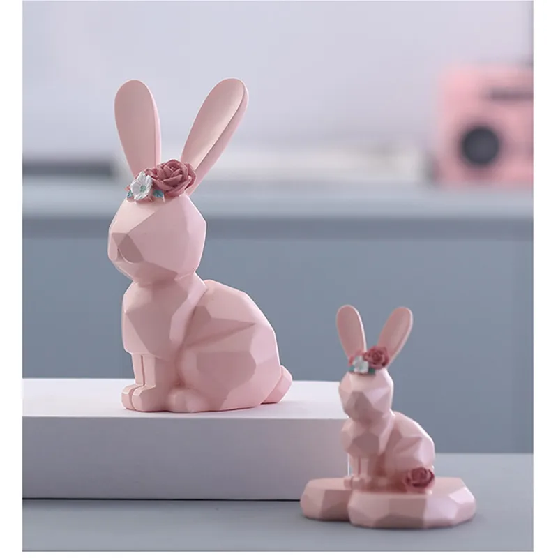 

WU CHEN длинная Милая современная абстрактная статуя кролика Фортуны украшение из смолы украшение дома Розовая Смола скульптура кролика Форт...