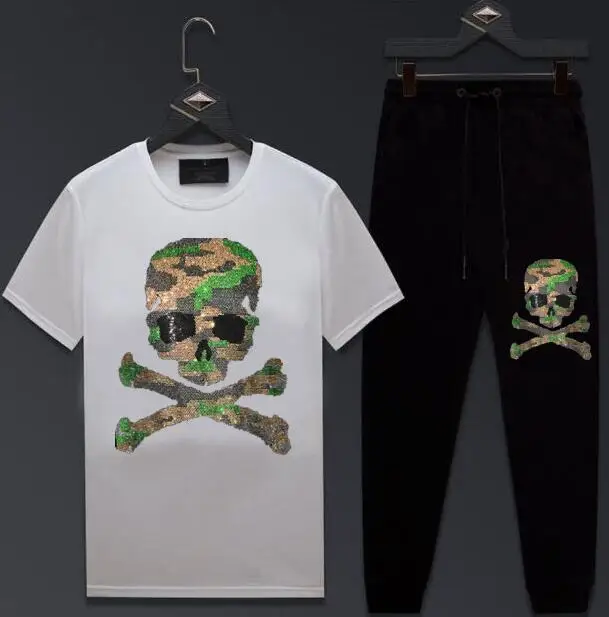 

Брендовая мужская летняя спортивная одежда со стразами, спортивные костюмы из 2 предметов для мужчин, мужская уличная одежда