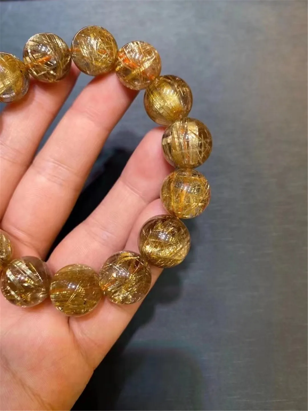 

Natural Gold Rutilated Quartz Bracelet Jewelry For Women Man Luck Healing Wealth Crystal 15mm Beads Stretch AAAAA Certificate
