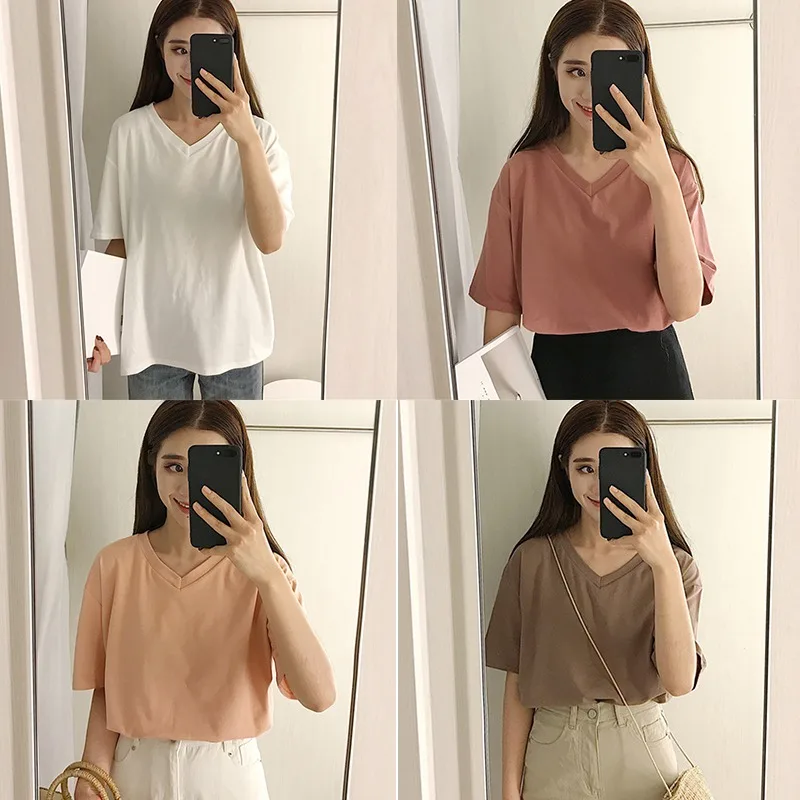 

Women Plain Simple T Shirt Short Sleeve Female Tops Women's O Collar/V-Neck Basic T-shirt
