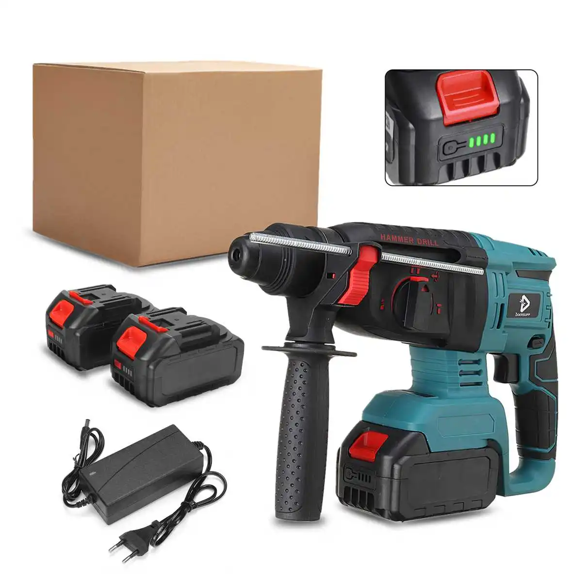 

Brushless Electric Rotary Hammer Rechargeable Multifunction Cordless Hammer Impact Power Drill Tool for Makita Battery 15000mAh