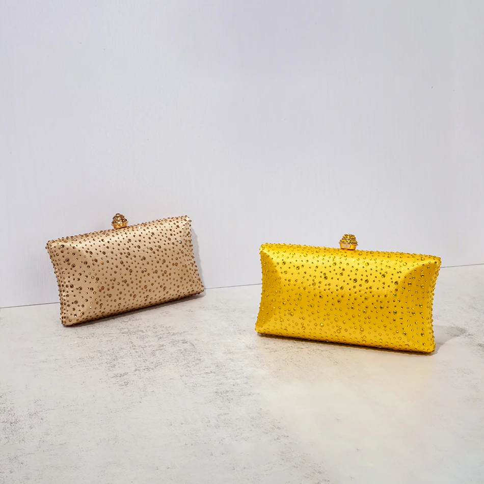 Роскошные блестящие золотистые вечерние сумки со стразами Свадебный клатч