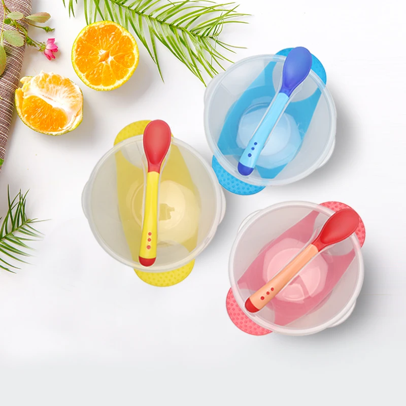 Baby Dinnerware Set Child Feeding Spoon Temperature Sensing Tableware Food Bowl Learning Dishes Service Plate/Tray Suction Cup
