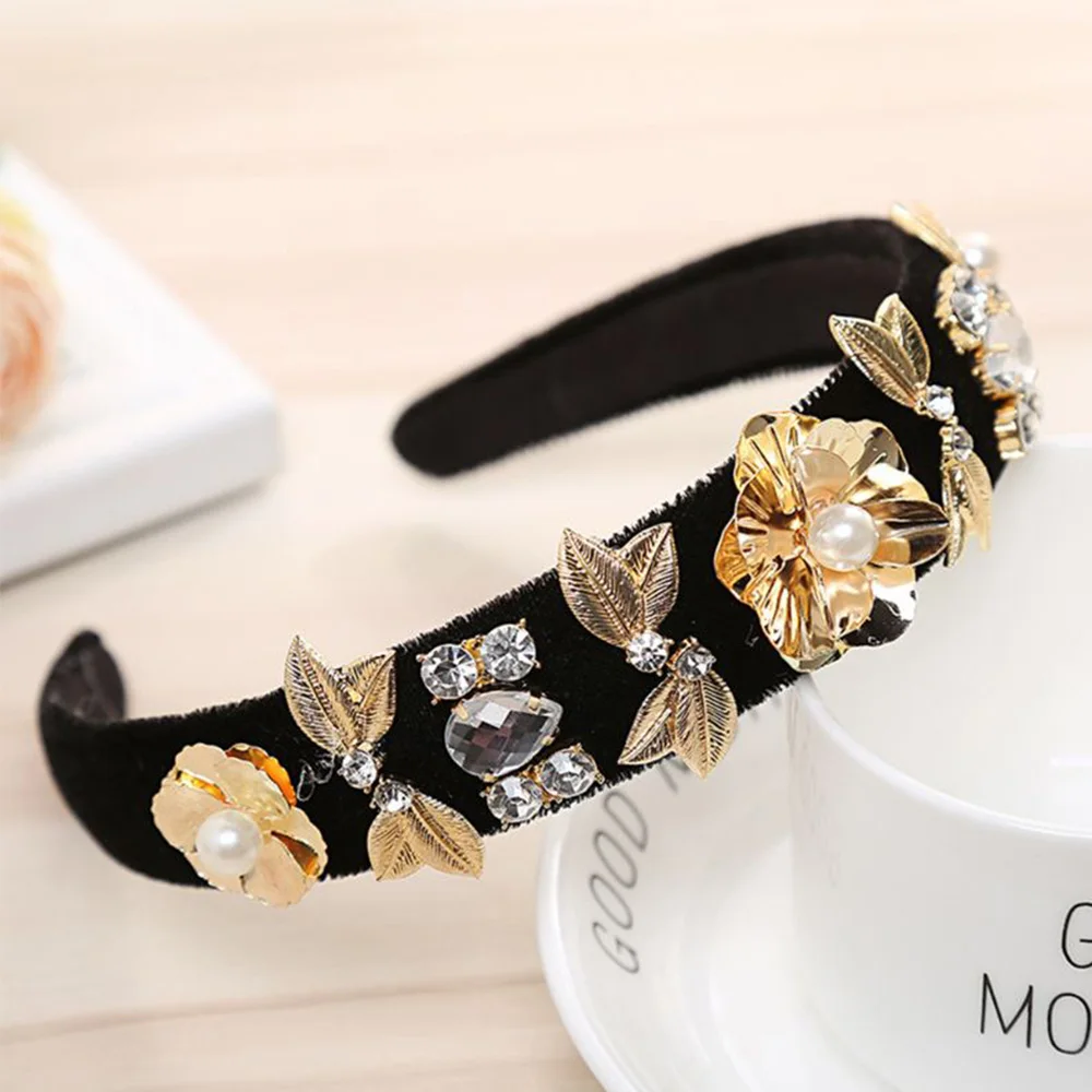 Этнический широкий обруч для волос блестящие стразы имитация жемчуга в форме