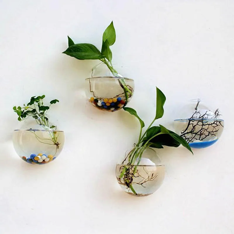 Creative Wall Hanging Transparent Glass Vase Hydroponic Plant Flower Pot Living Room Home Garden Decor Dia 8/10/12CM