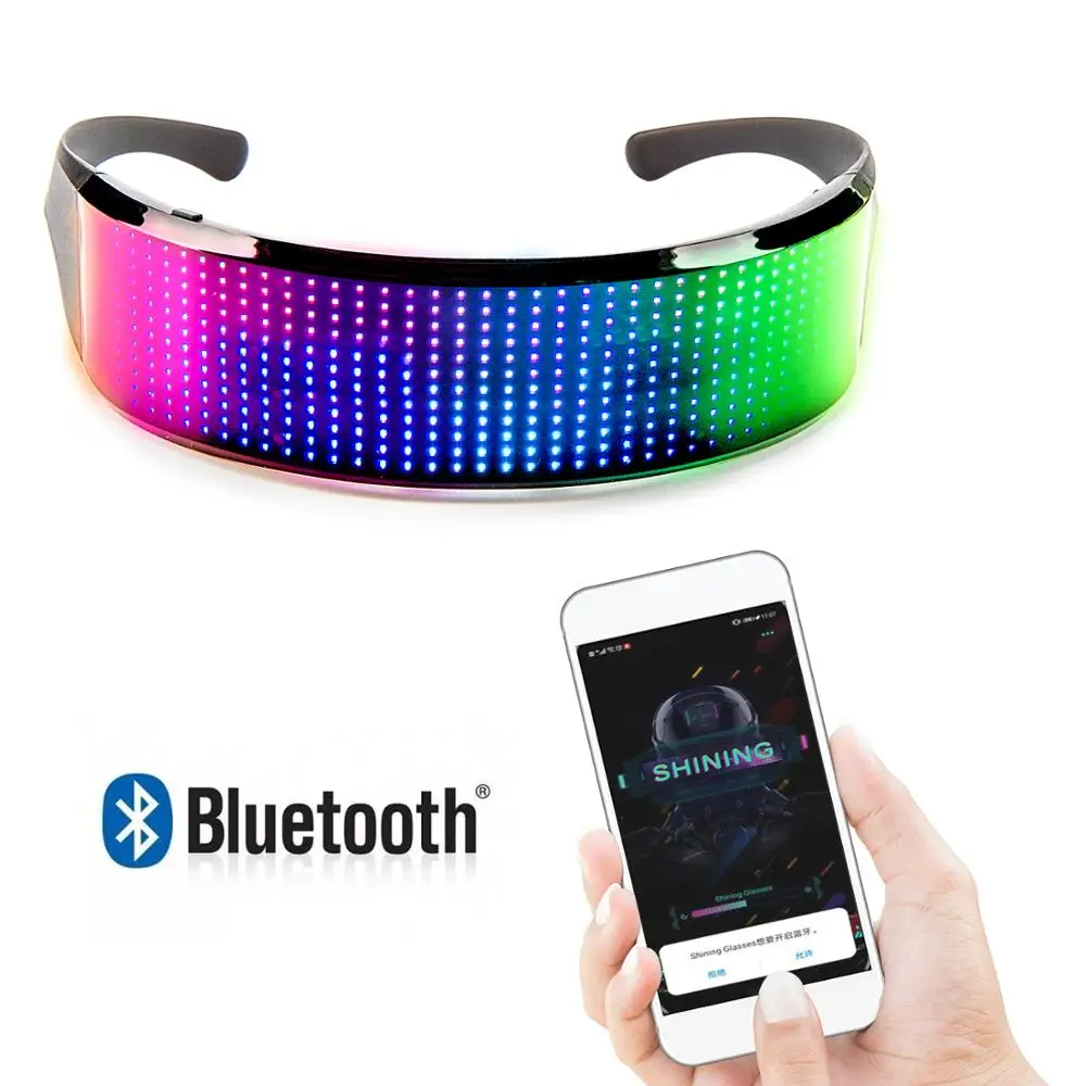 저렴한 블루투스 LED 안경 앱 제어 매력적인 풀 컬러 매력적인 스크롤 충전식 LED 디스플레이 안경, DJ 음악 파티용